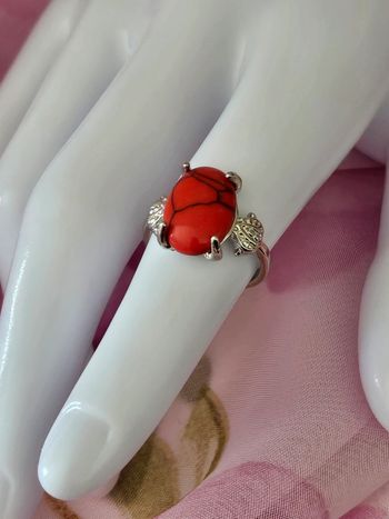 Bague 4 griffes avec pierre turquoise rouge mélangée en acier inoxydable