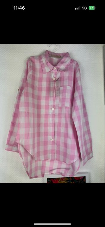 Chemise fille à carreaux rose et blanc 