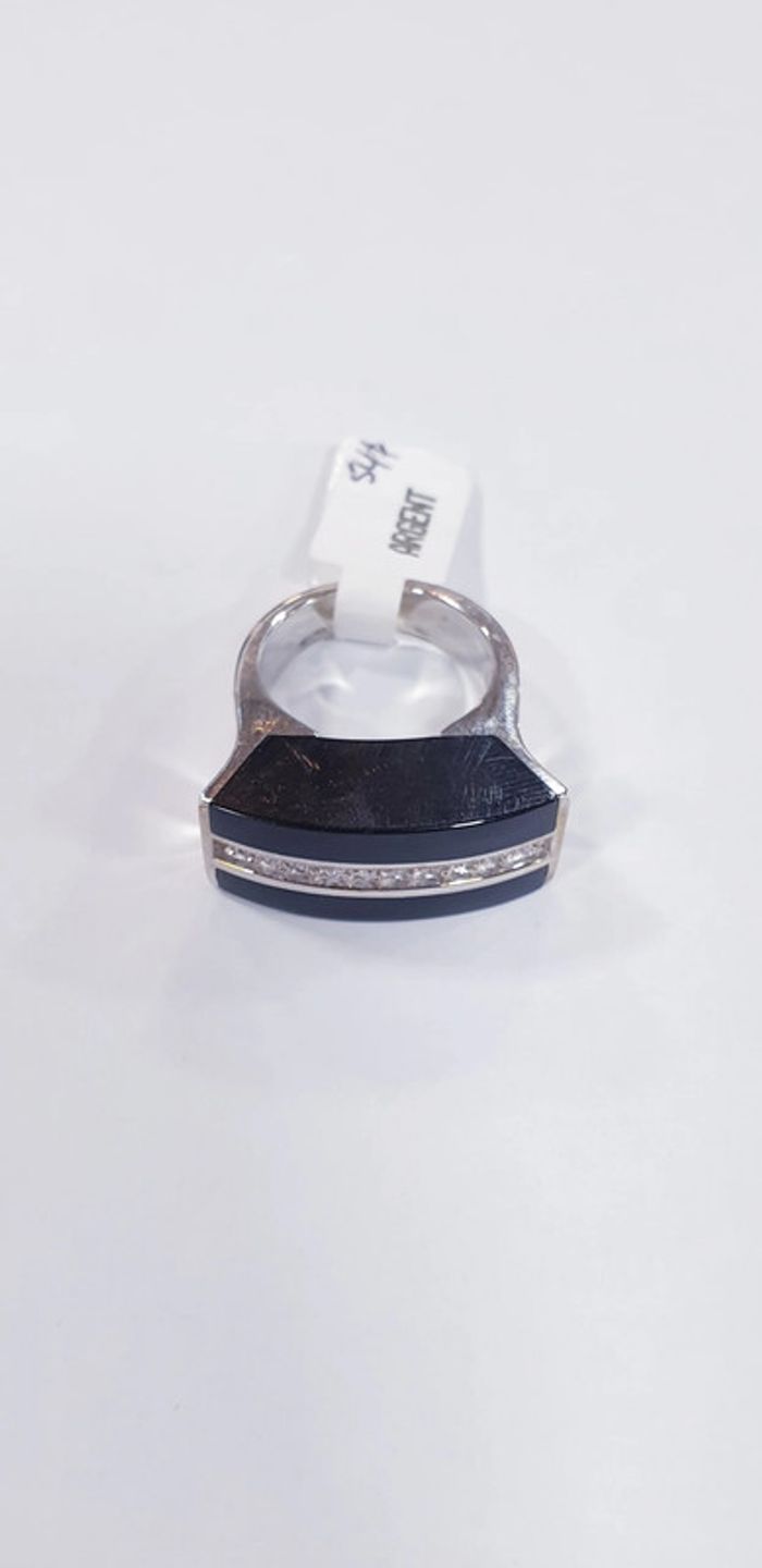 Neuve : superbe bague argent 925 onyx et zyrconium - photo numéro 5