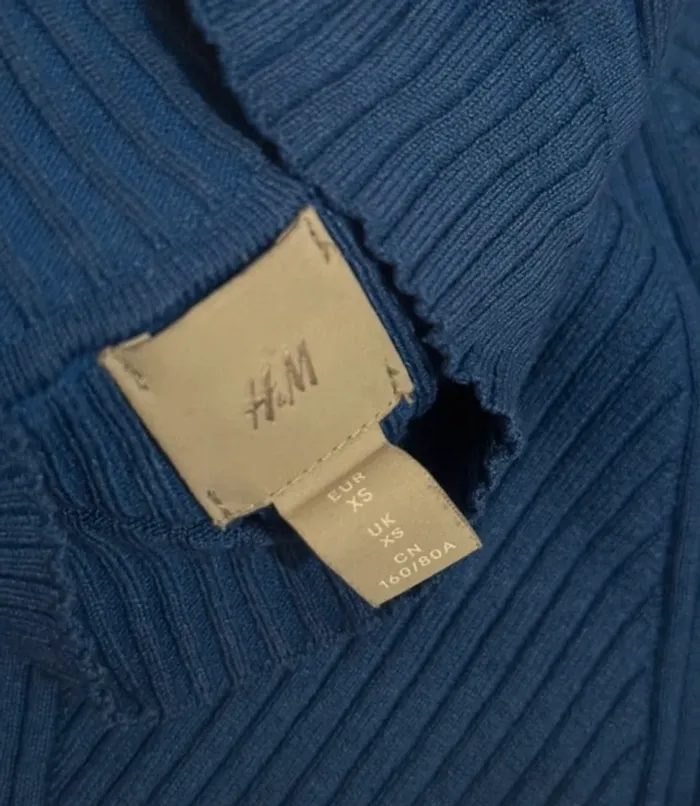 Pull maille côtelé hm col cheminée bleu électrique - photo numéro 4