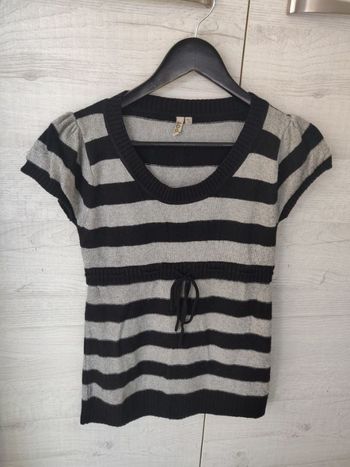 Pull rayé gris/noir manches courtes 38