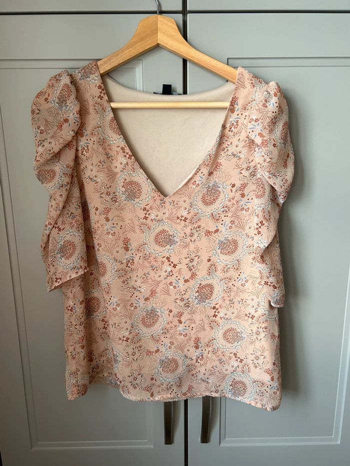 T-shirt blouse fleuri rose