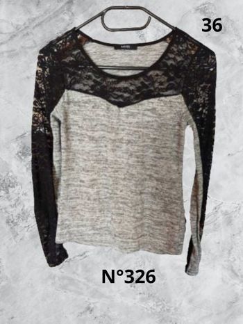N°326 Pull gris chiné/noir T36. Mlm.