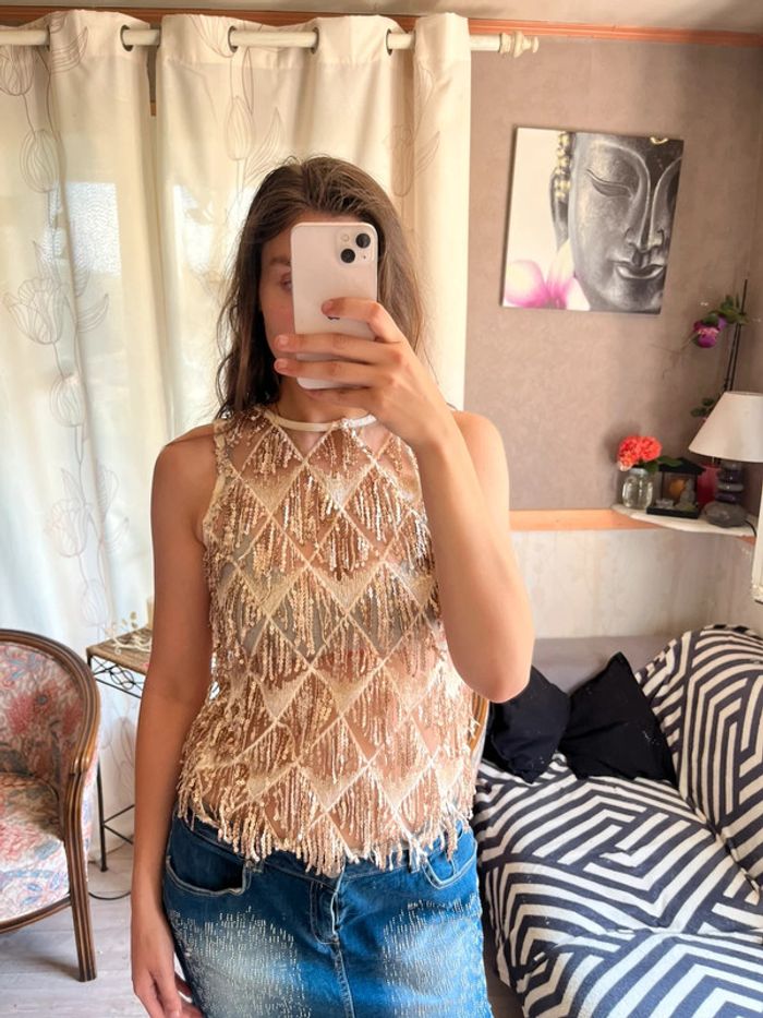 Tee-shirt sequins ibiza Summer vintage bohème champêtre - photo numéro 2