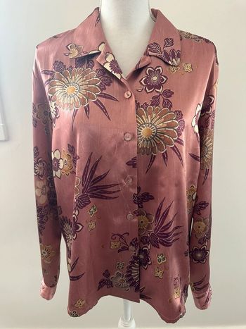 Chemisier satiné à fleurs et Paisley rose poudré Pier Bé Vintage T44 2XL