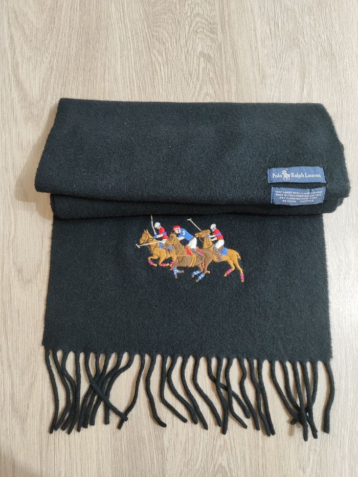 Écharpe en laine Ralph Lauren noir brodé - photo numéro 2
