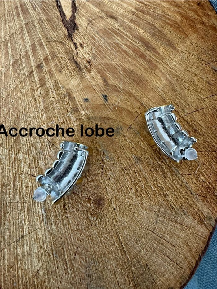 Paire de boucles d’oreilles lobe larges acier inoxydable 2 or jaune et argent avec accroche - photo numéro 2