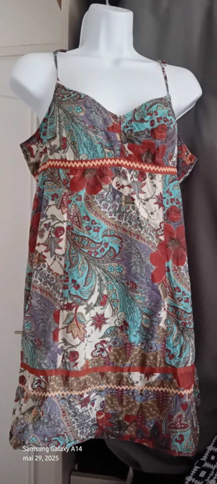 Tunique longue fines bretelles motif floral avec paillettes bordeaux femme 38/40 promod - photo numéro 4