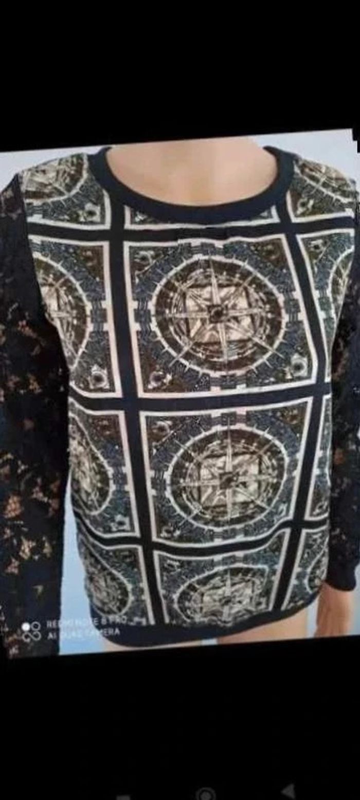 Haut manches longues noir style dentelle taille s - photo numéro 7