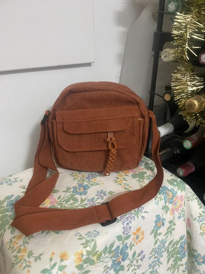 Mini Sac Bandoulière marron en Velours Côtelé pour Femme - photo numéro 5