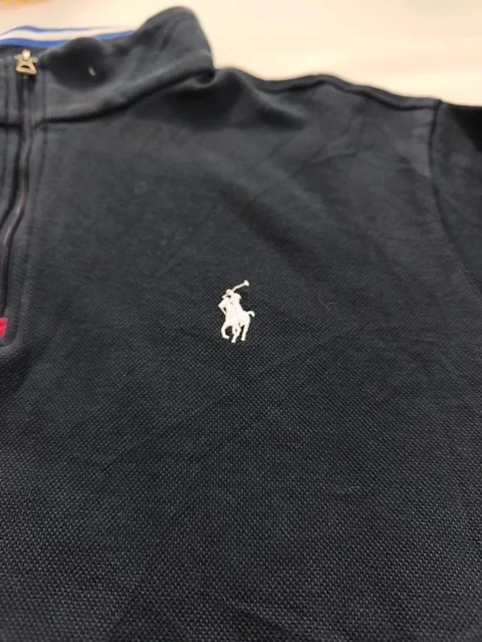 Sweat 1/4 zippé bleu marine logo blanc grosse tâche devant taille M Ralph Lauren homme - photo numéro 6