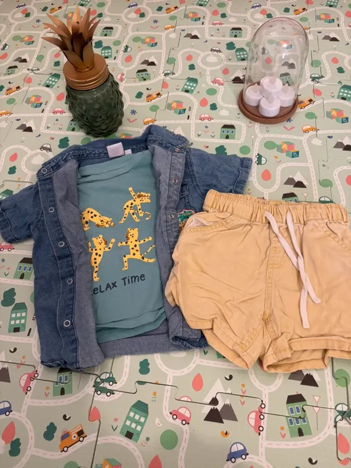 Ensemble t shirt in extenso chemise compagnie des petits et short Kiabi 24 mois