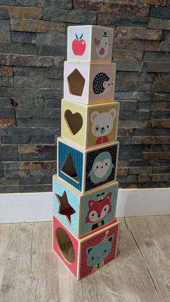 6 cubes en bois emboîtables
