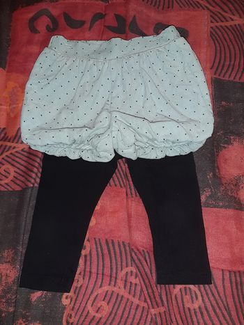 Short boule vert à pois+legging noir 12mois