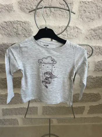 Tee shirt mi saison fille ML kiabi gris chiné 3 ans