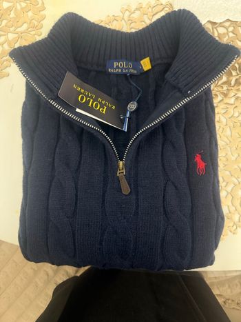 Pull torsade avec  zip 100 % coton, pour homme Ralph Lauren bleu marine