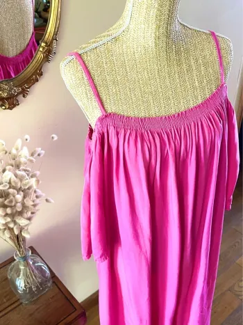 Robe Fluide Rose à Bretelles Robe Style Estival Chic et Confortable Taille M