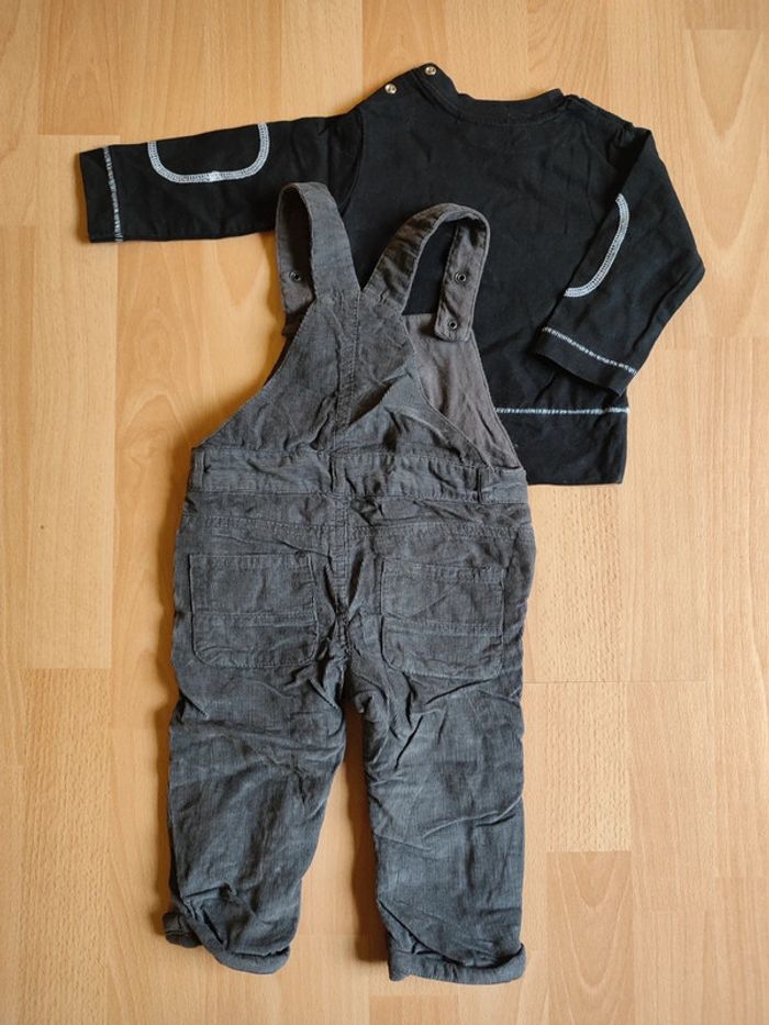 Lot tenue Neuve salopette velours doublé coton Vertbaudet + t-shirt manches longues 3 pommes - photo numéro 2