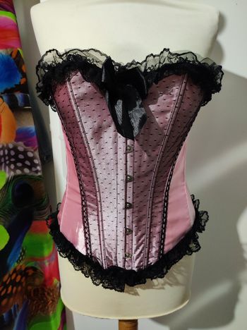 Corset Femme Taille M satiné rose dentelle noire