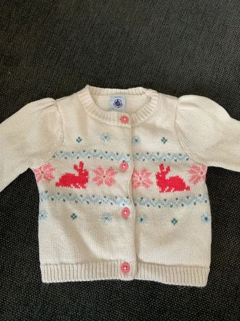 Cardigan petit bateau, laine et coton, 6 mois, comme neuf