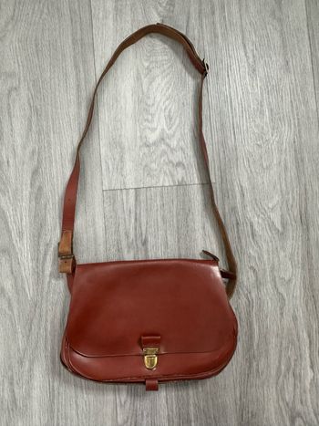 Sac bandoulière camel marron ocre en cuir véritable Sims Paris Vintage
