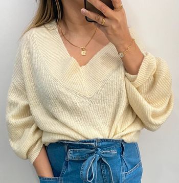 Superbe Pull Ample Crème Col V Taille M Et Plus