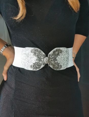 A21 ceinture gaine corset vintage rétro ajustable paillettes argenté