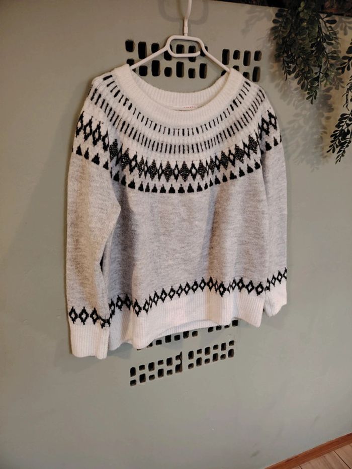 Pull blanc gris Camaïeu - photo numéro 2