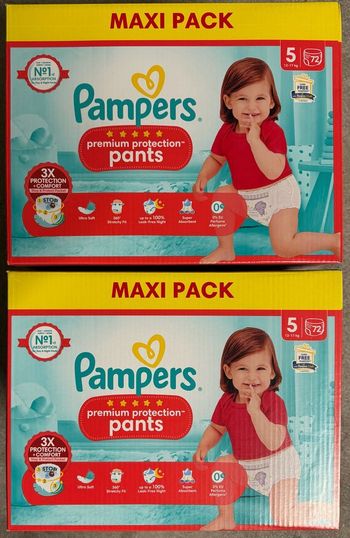 Lot de 2 cartons de couches Pampers Premium Pants taille 5 144 couches
