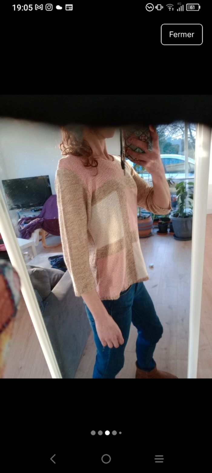 Pull léger femme L motifs géométriques pastel c81 - photo numéro 3