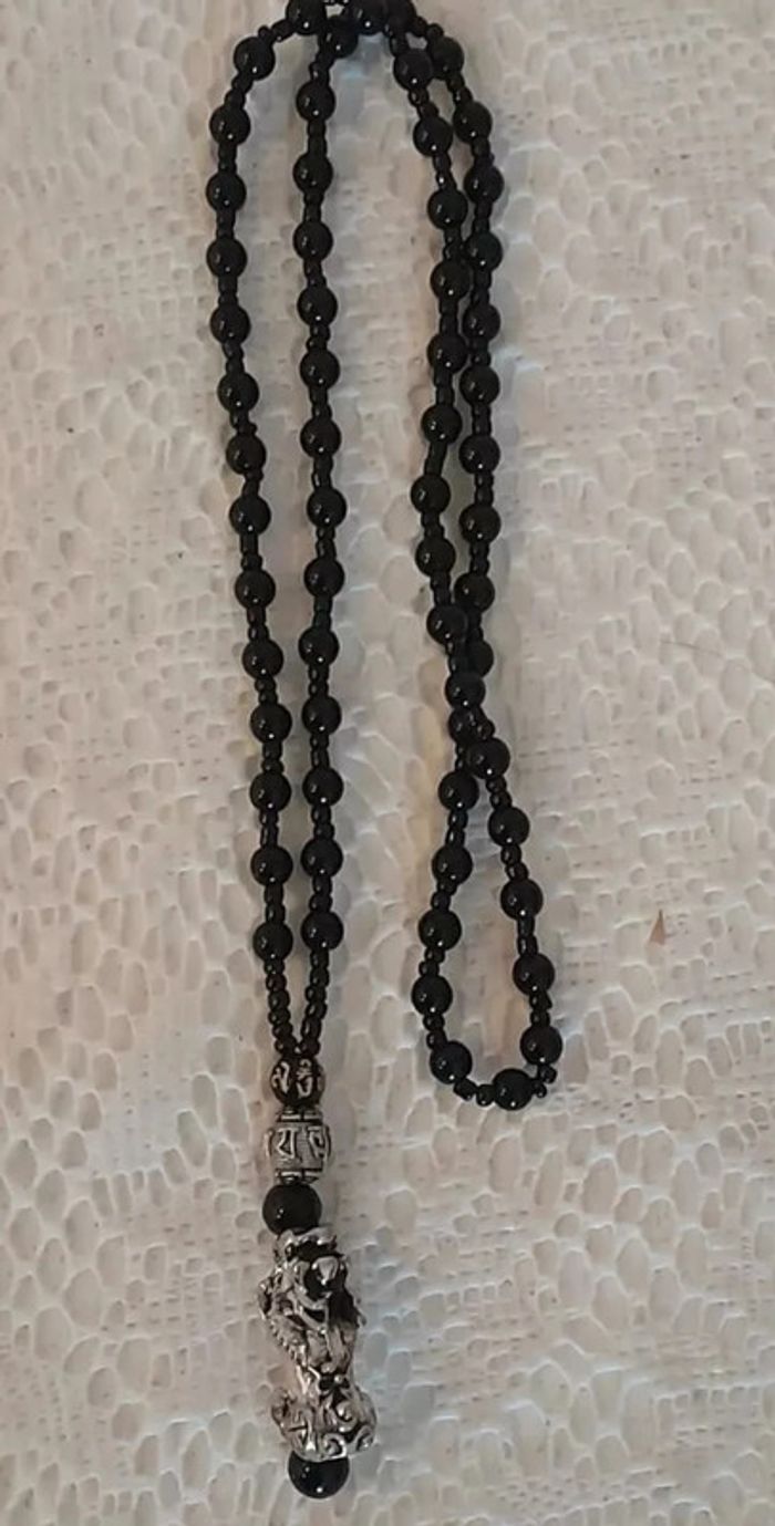 Collier pendentif Pixiu chinois en pierre d'obsidienne Feng Shui - photo numéro 5