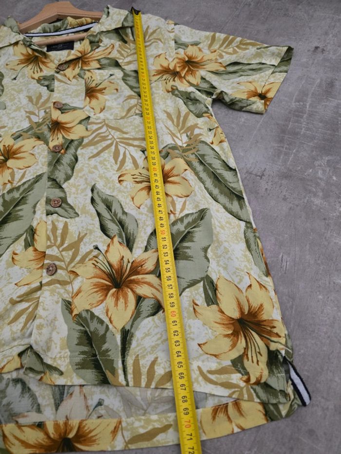 Chemise hawaïenne homme Caribbean Joe fleurs tropicales jaune vert M oversize été vintage - photo numéro 10