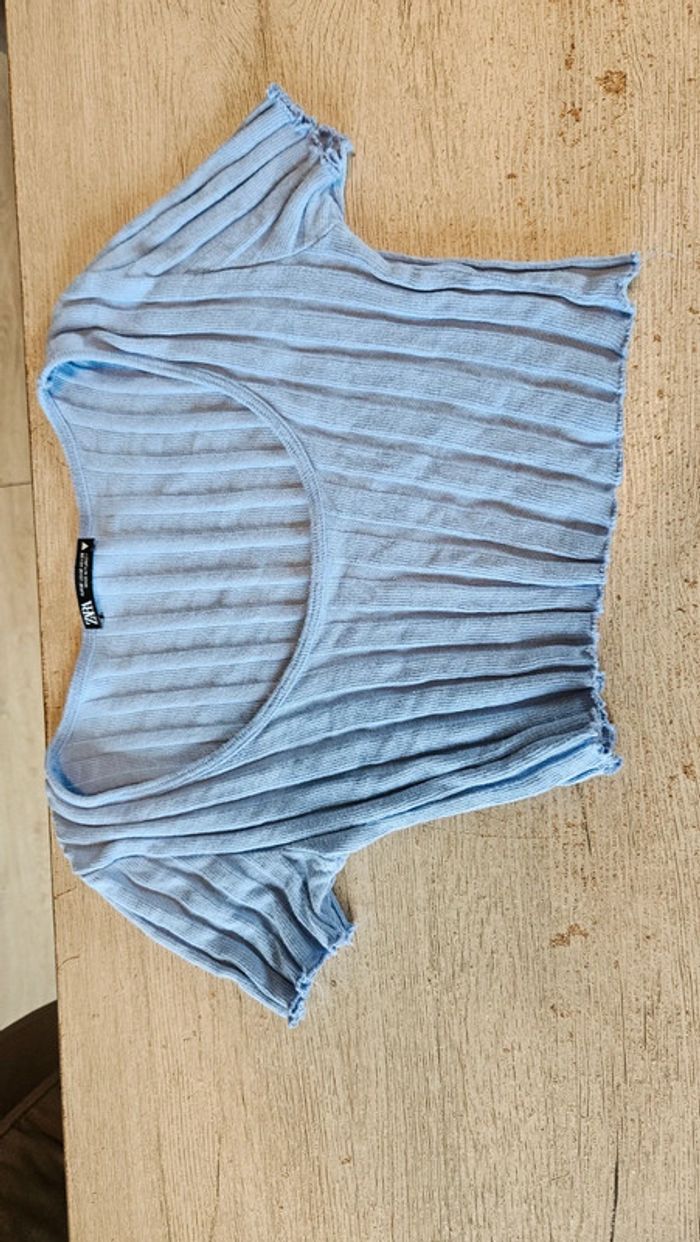 Ensemble croc top et jupe longue cotellé, bleu clair, Zara, taille M - photo numéro 4