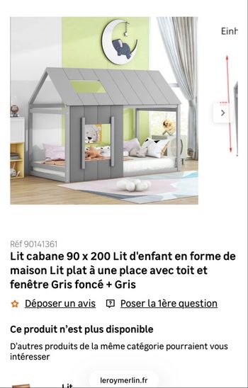 Lit cabane gris 