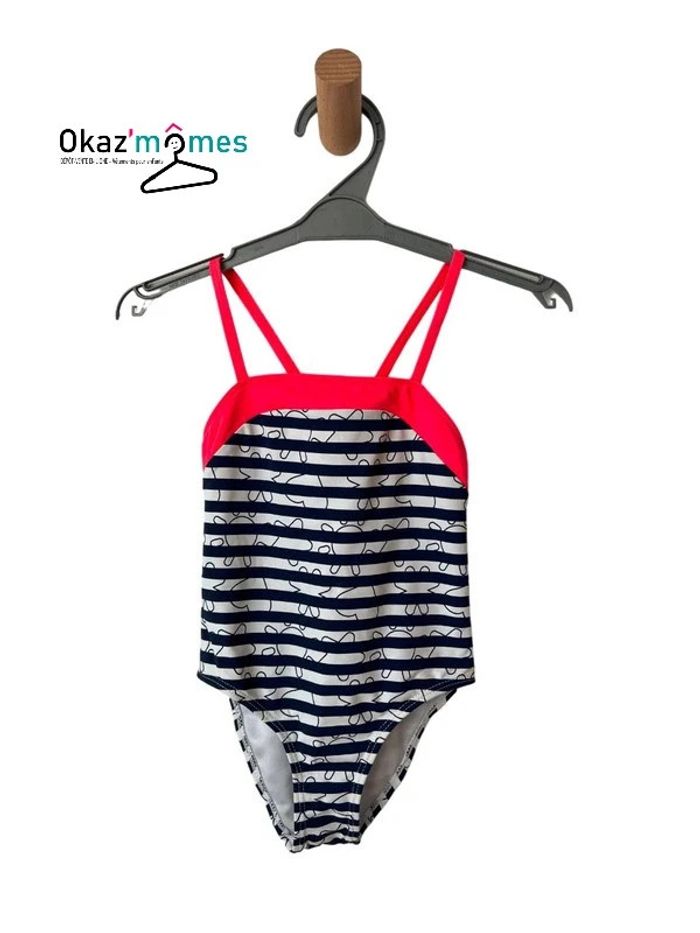 Maillot de bain fille rayé bleu marine et blanc - Okaïdi 4 ans (104cm)