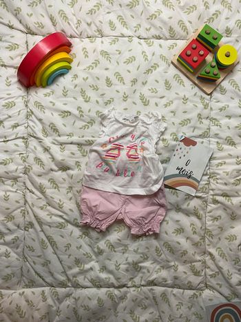 ensemble teeshirt blanc inscription devant et short rose 0 mois kimbaloo