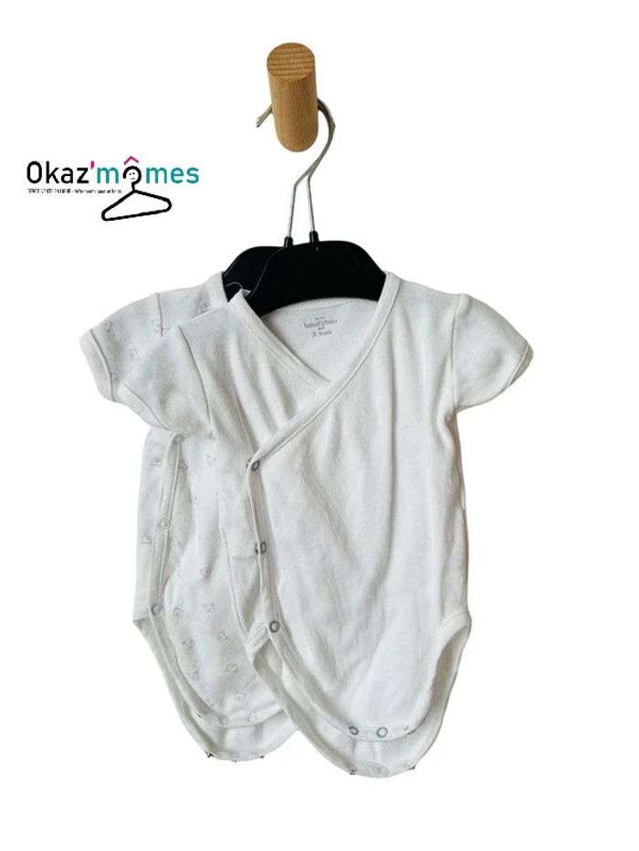 LOT DE 2 bodies manches courtes (blanc + oursons)- Bout'chou 3 mois