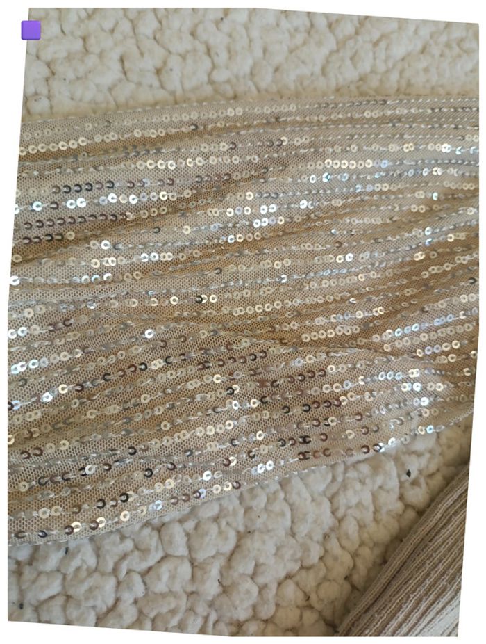 Pull beige manches sequins dorés chic paillettes boho - photo numéro 3