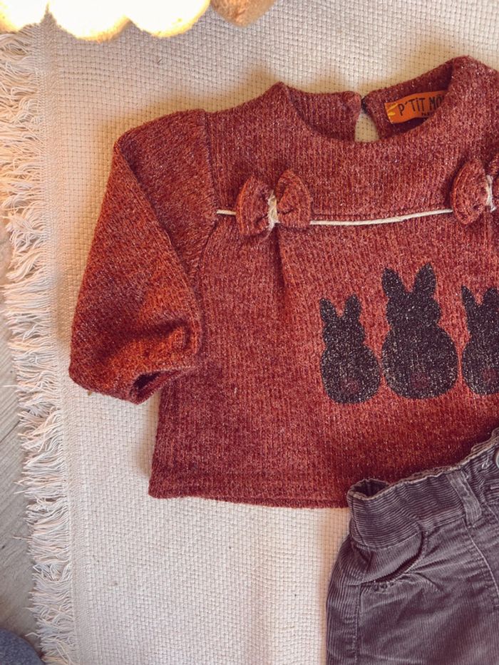 Ensemble pull et jupe plissée en velours côtelé - photo numéro 2