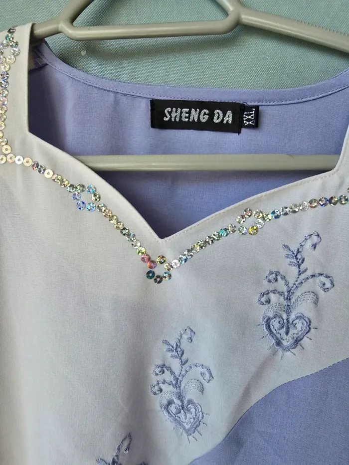 Gandoura/tunique lilas & blanche XXL - photo numéro 2