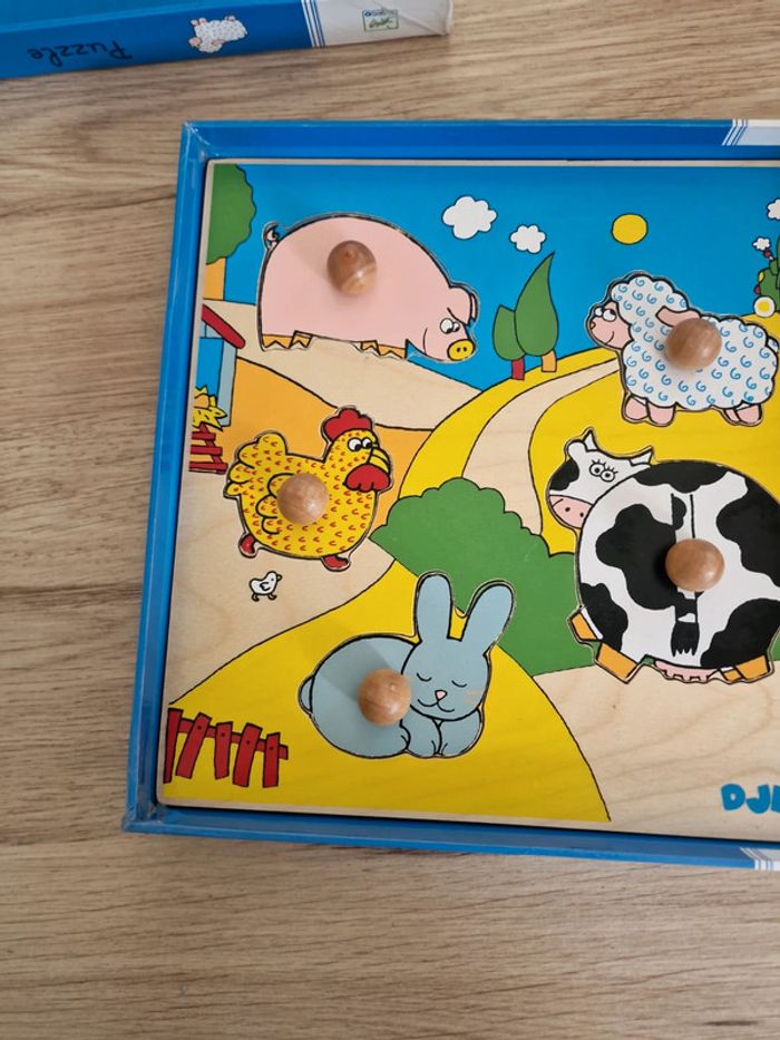 Puzzle Djeco avec boîte Ferme colorée, poules, lapin, vache, mouton, cochon. - photo numéro 2