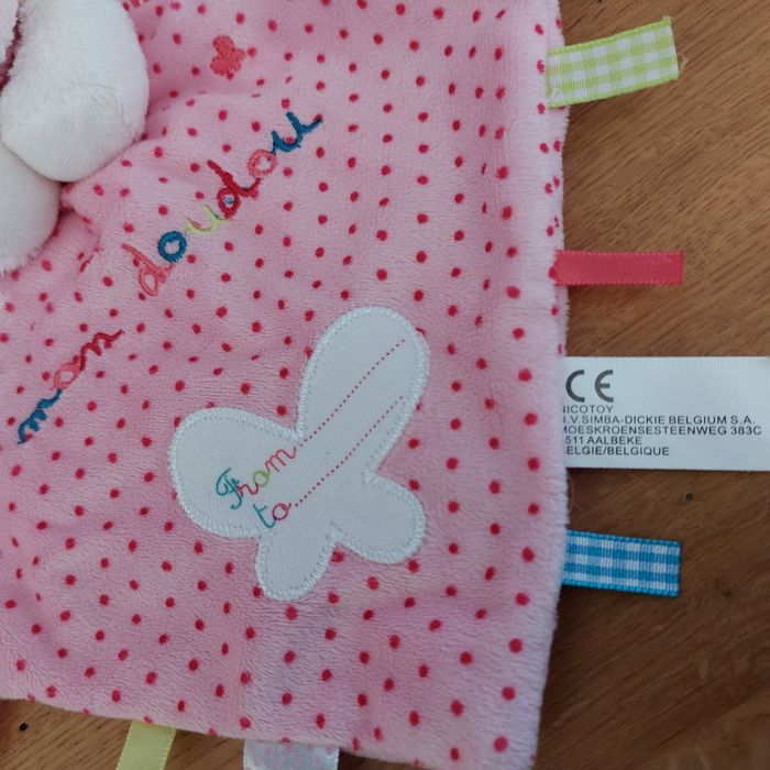 Doudou plat lapin rose blanc papillon - Nicotoy - photo numéro 2