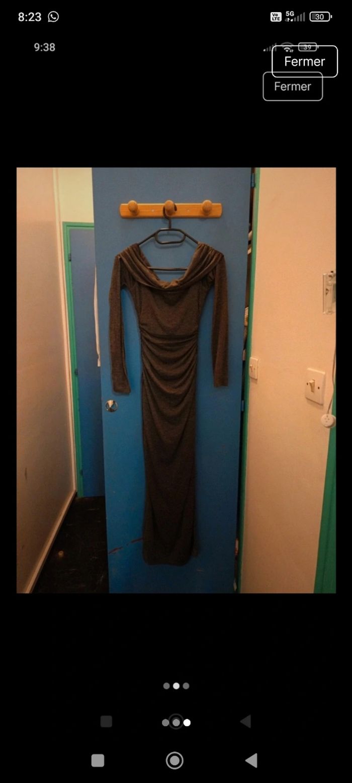 Robe longue épaule dénudé gris foncé - photo numéro 3