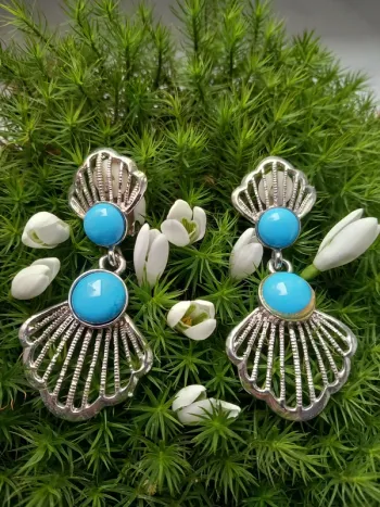 Boucles d'oreilles à clip vintage année 65 argentée et bleue