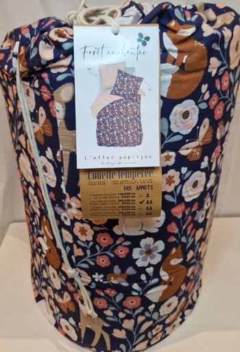 Couette réversible 200x200 – Forêt enchantée – 100% coton (neuf)