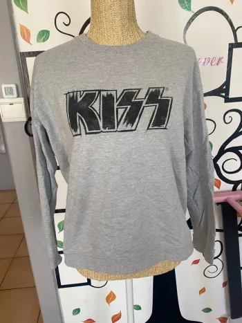 Pull gris manches longue motif imprimé kiss m