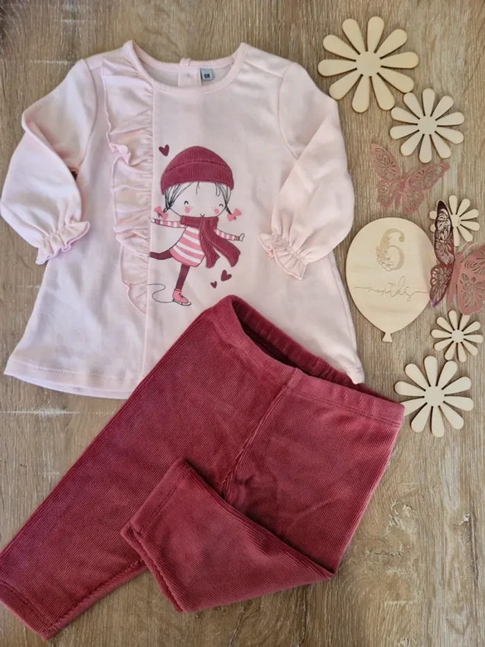 Ensemble t-shirt et legging rose bébé fille 6 mois