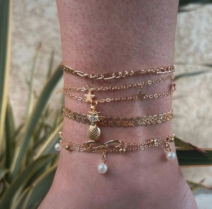 A38 lot de 5 bracelet cheville doré été plage réglable tendance