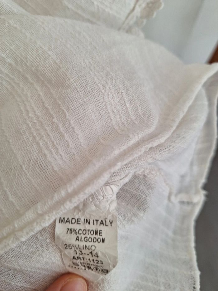 T-shirt blanc noué style bohème enfant fille 14 ans en lin - photo numéro 3