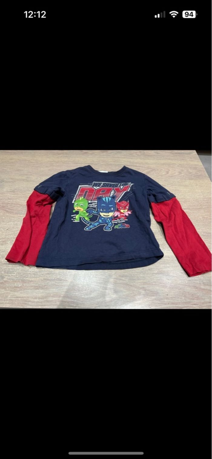 Teeshirt manches longues pyjamax bleu marine et rouge 5 ans - photo numéro 2